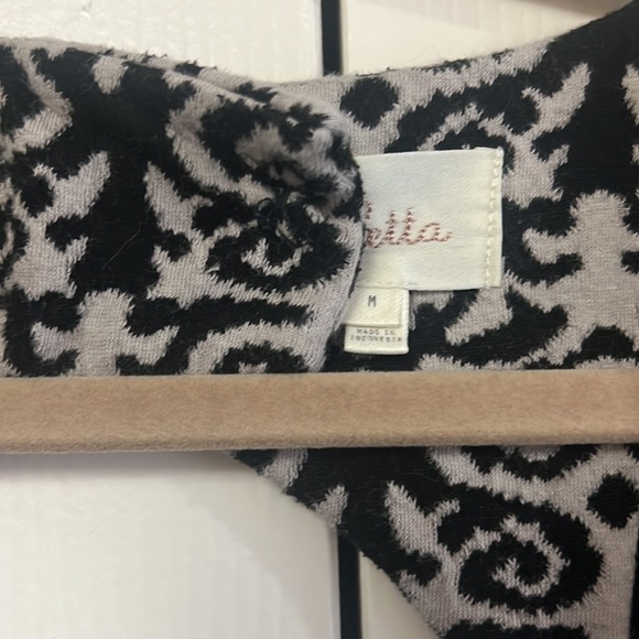 Anthropologie Deletta black grey swirl print mini dress stretchy cap sleeves M - Picture 4 of 12